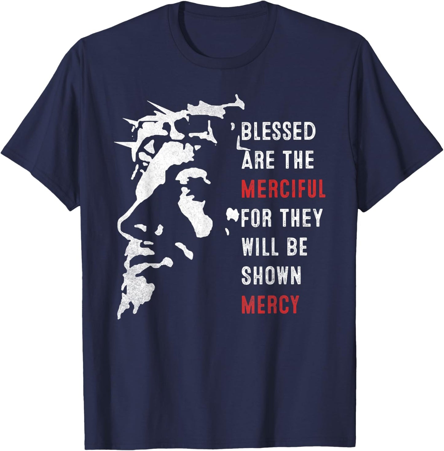 Face Of Jesus Christ Blessed Are The Merciful Vintage T-Shirt - T-Shirt | Navy