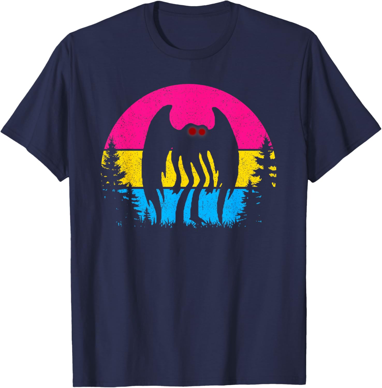 Retro Pan Mothman Pansexual Pride Point pleasant Cryptid T-Shirt - T-Shirt | Navy