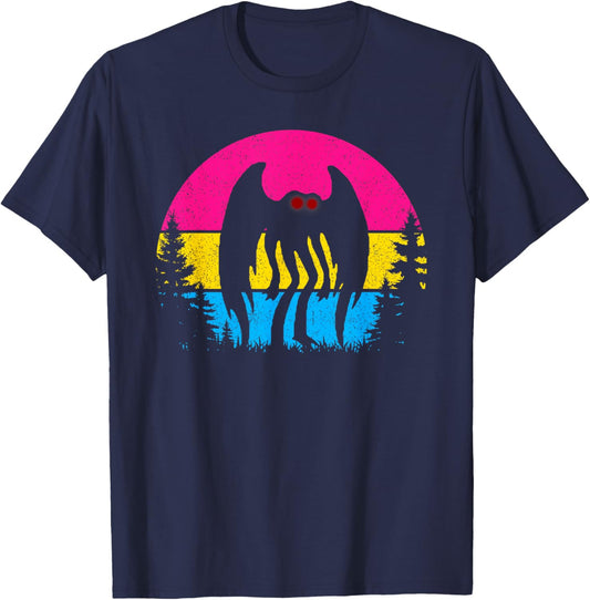 Retro Pan Mothman Pansexual Pride Point pleasant Cryptid T-Shirt - T-Shirt | Navy