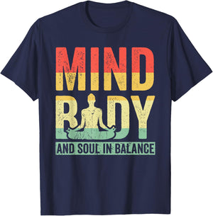 Mind Body And Soul In Balance Yoga Meditation T-Shirt - T-Shirt | Navy