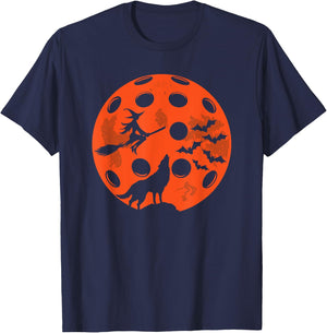 Halloween Pickleball Moon Spooky Graphic T-Shirt - T-Shirt | Navy