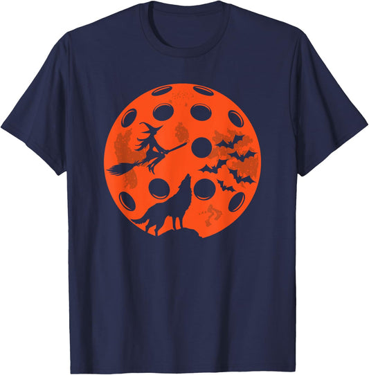 Halloween Pickleball Moon Spooky Graphic T-Shirt - T-Shirt | Navy