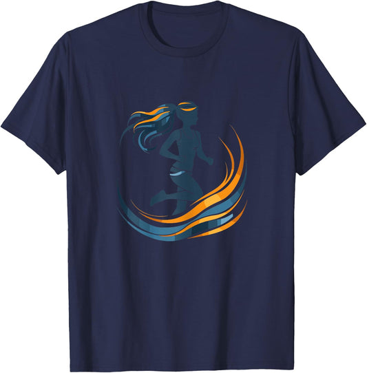 Female Runner Graphic Exercising for Girls T-Shirt - T-Shirt | Navy