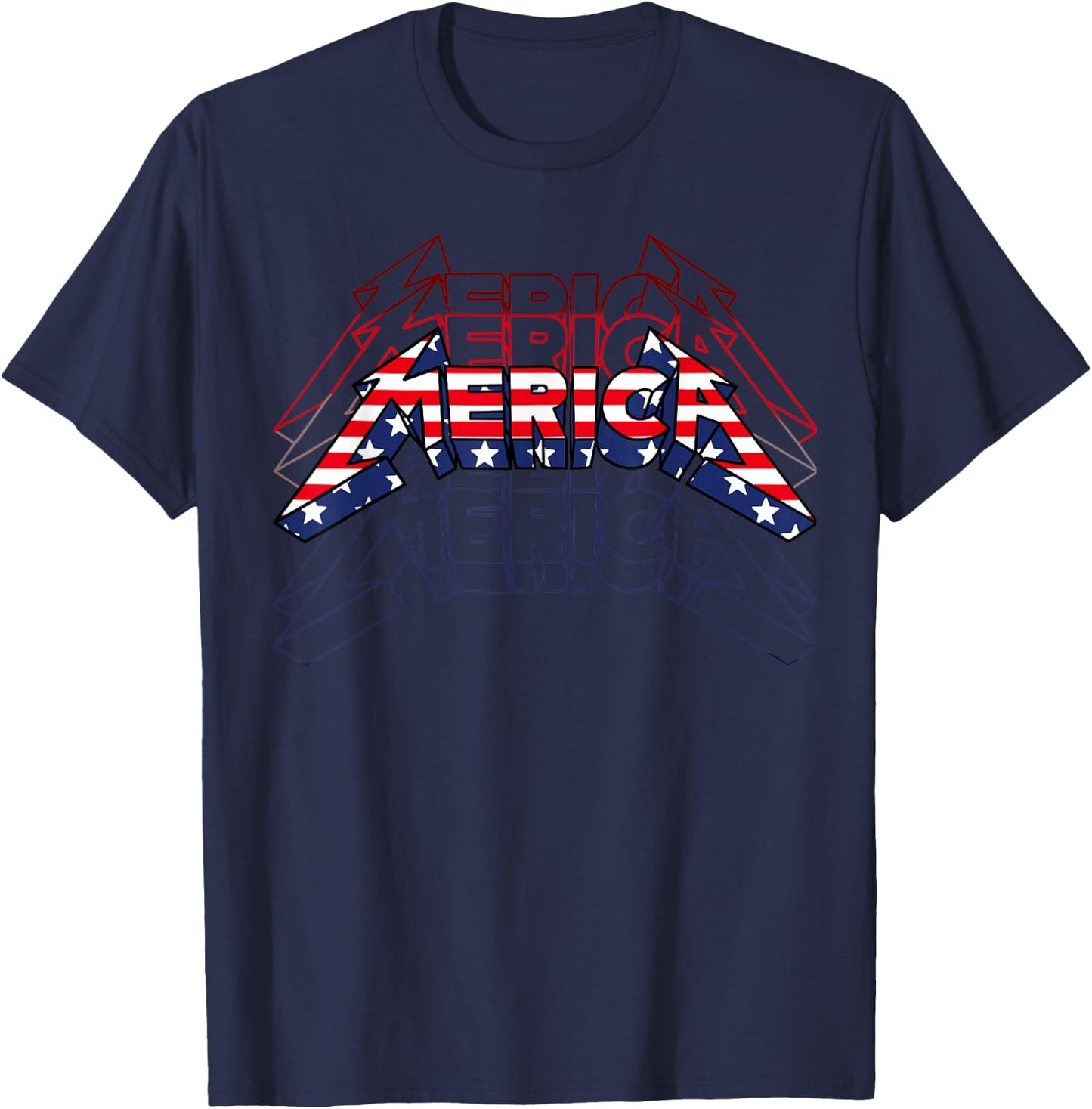Merica Rock Sign 4th of July Vintage American Flag Funny USA T-Shirt - T-Shirt | Navy