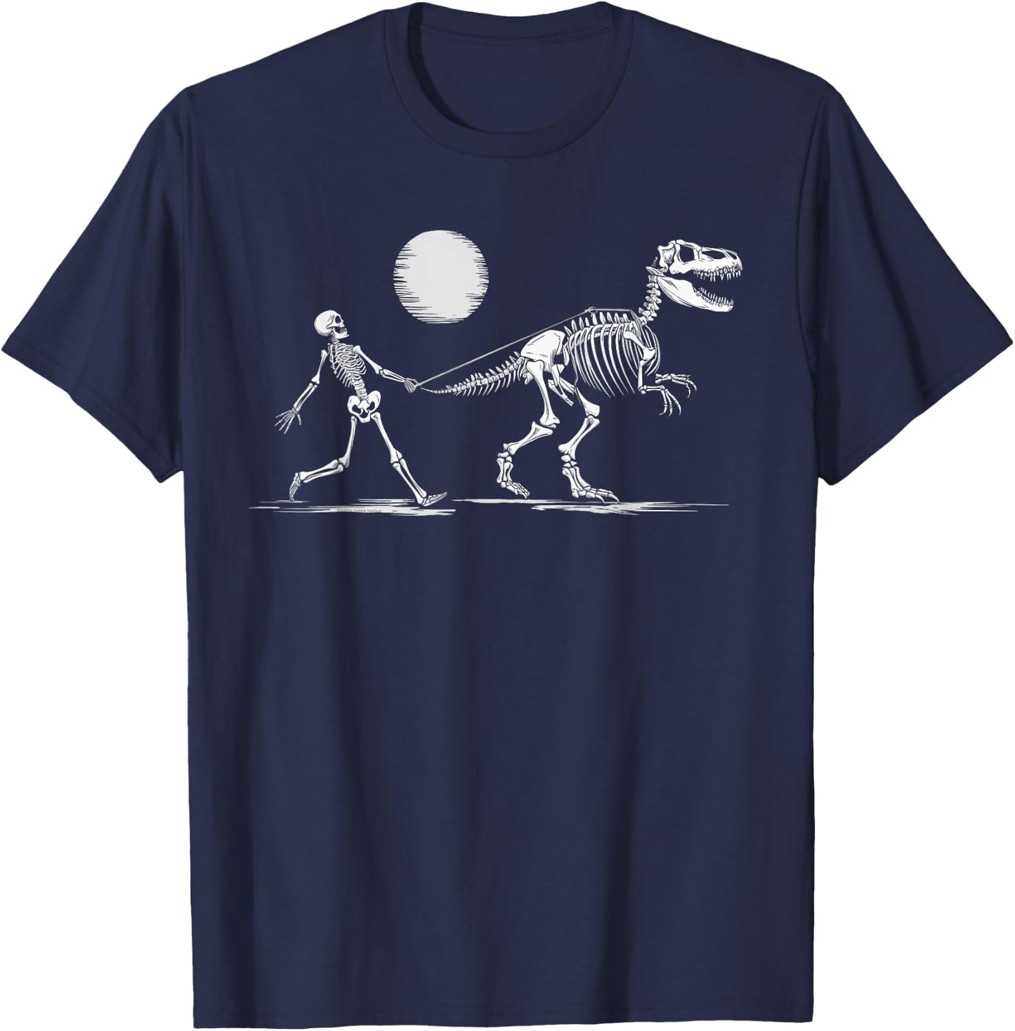 Funny Skeleton T-Rex Boys Girls Skeleton Walking a Dinosaur T-Shirt - T-Shirt | Navy