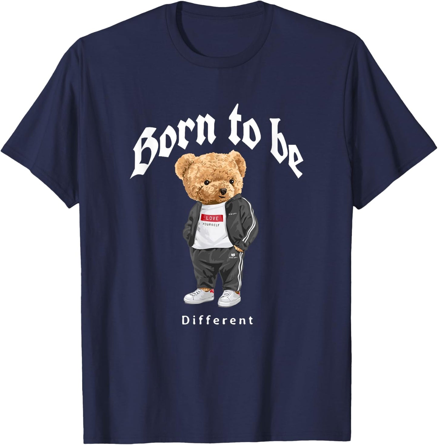 Born To Be Different, Cool Teddy Bear Quotes Graphic Designs T-Shirt - T-Shirt | Navy