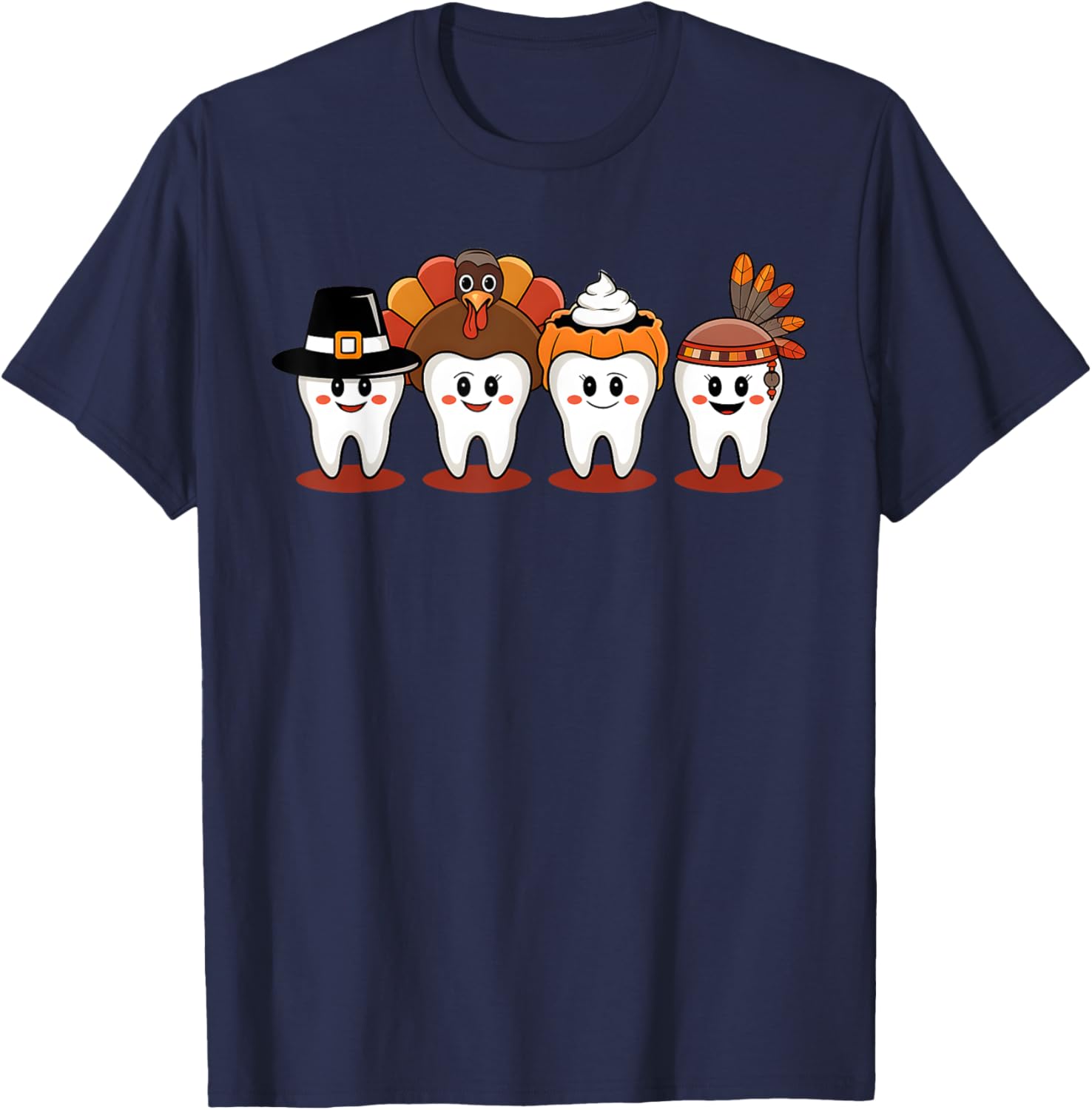 Thanksgiving Dental Tooth Characters cute Dentist turkey T-Shirt - T-Shirt | Navy