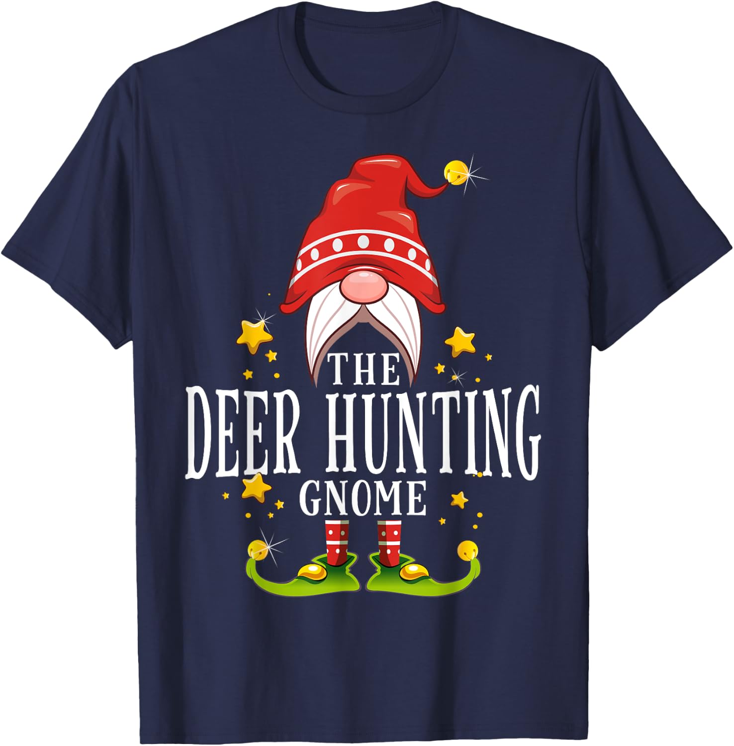 The Deer Hunting Gnome Christmas Matching T-Shirt - T-Shirt | Navy