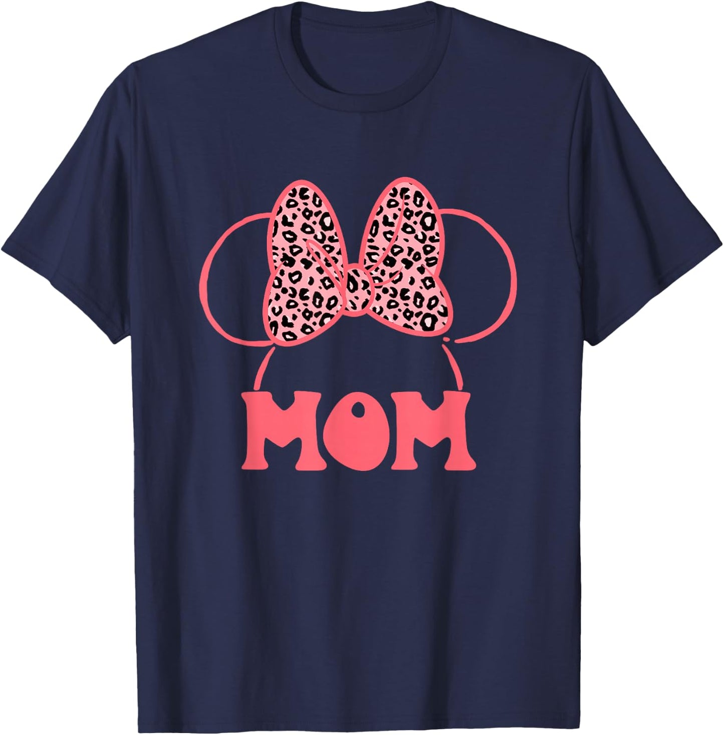 Disney Minnie Mouse Mother's Day Mom Leopard Bow Minnie Ears T-Shirt - T-Shirt | Navy