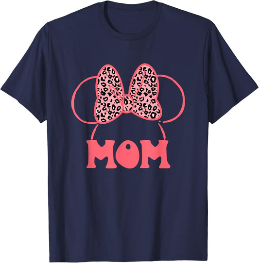Disney Minnie Mouse Mother's Day Mom Leopard Bow Minnie Ears T-Shirt - T-Shirt | Navy