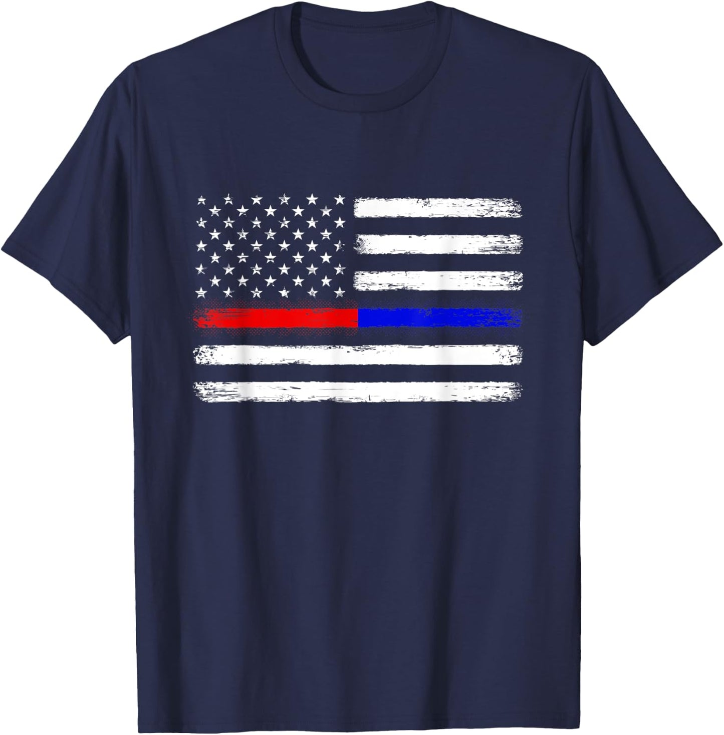 Thin Red Blue Line Flag Support Police Firefighter Patriotic Women Kids Men T-Shirt - T-Shirt | Navy
