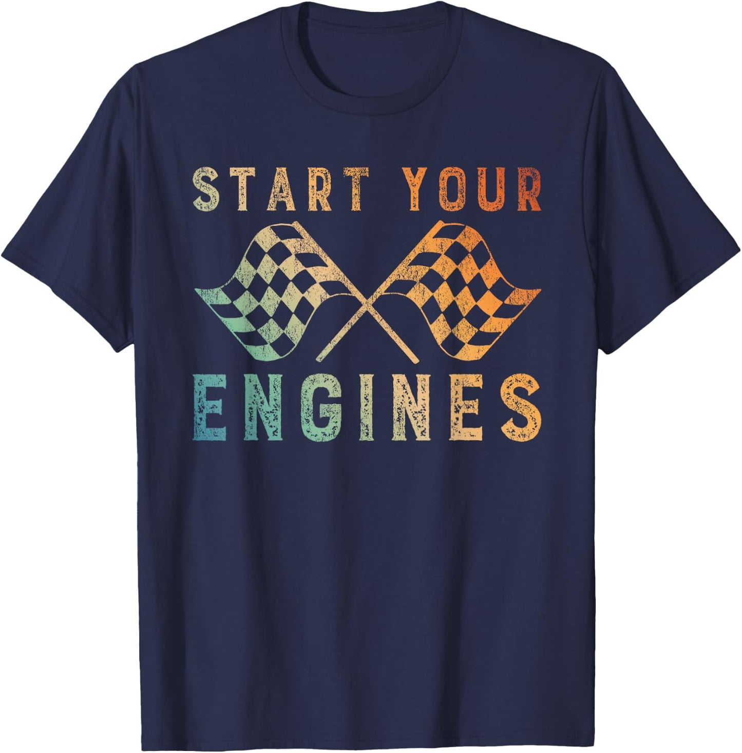 Start Your Engines Checkered Flag T-Shirt - T-Shirt | Navy