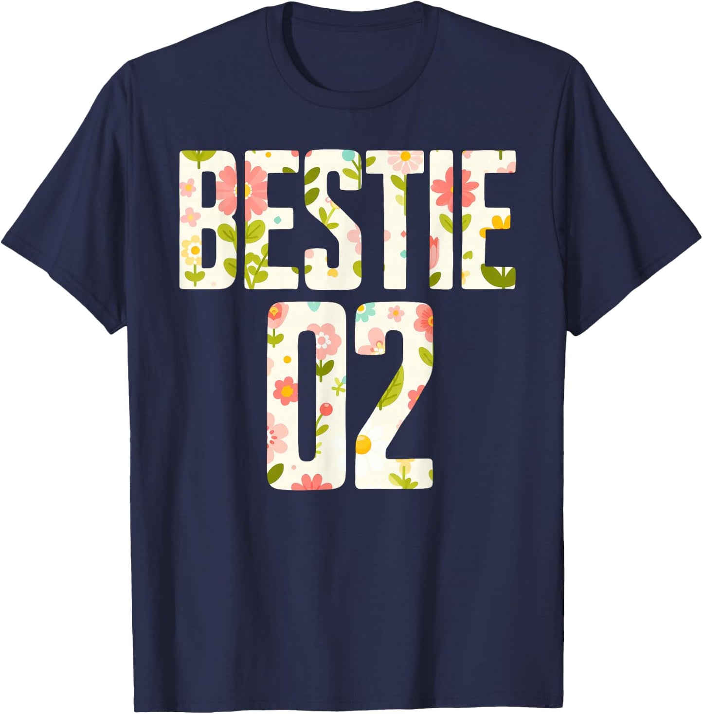 Bestie 1 Bestie 2 Matching Best Retro Flower Twinning Friend T-Shirt - T-Shirt | Navy