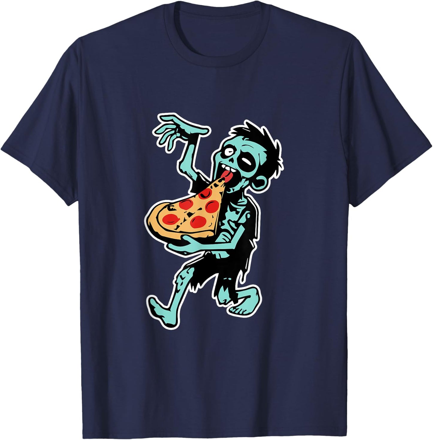 Zombie Eating Pizza Halloween Pizza Lovers Gifts T-Shirt - T-Shirt | Navy