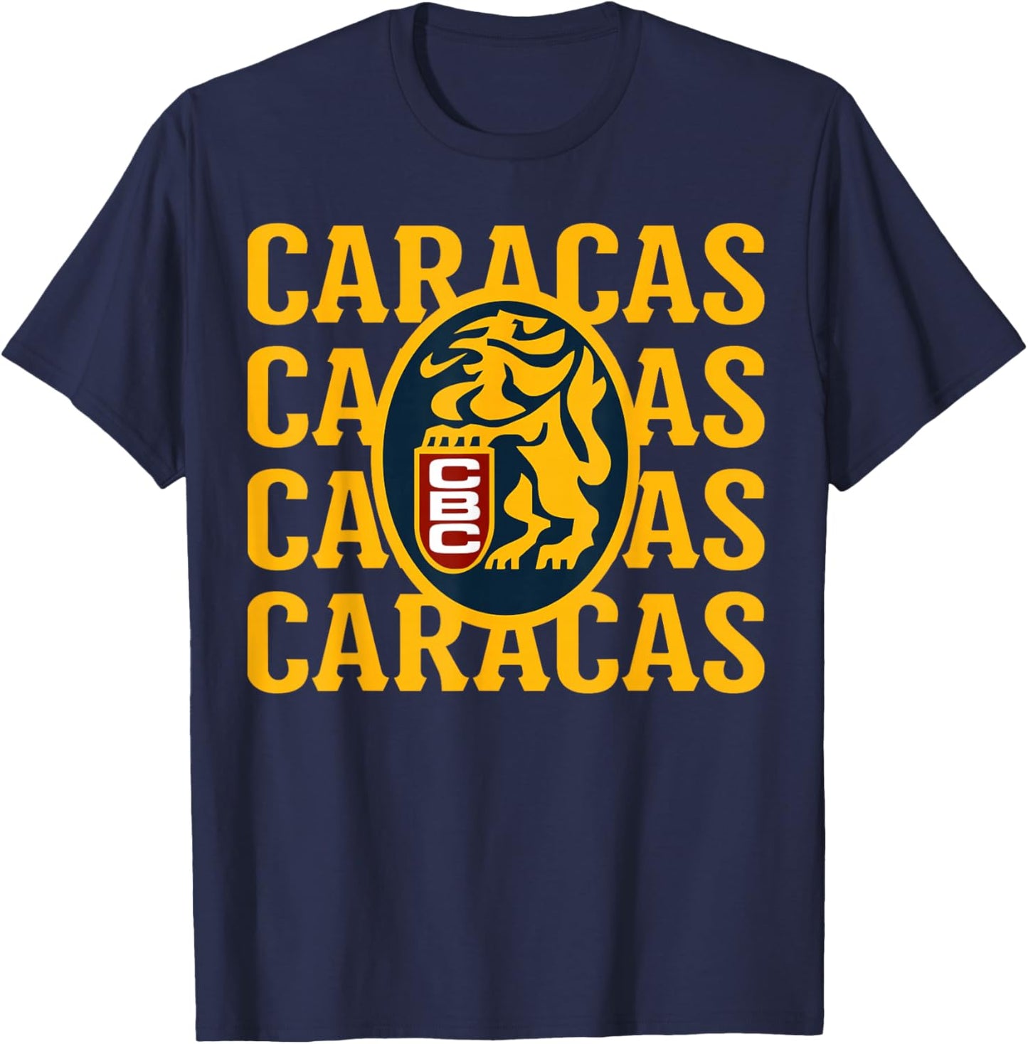Sweet-Lemon Graphic Apparels -Adults Baseball Fans , Black, Small, Short Sleeve, Modern Classic, Lion Theme, Leones del Caracas Logo T-Shirt - T-Shirt | Navy