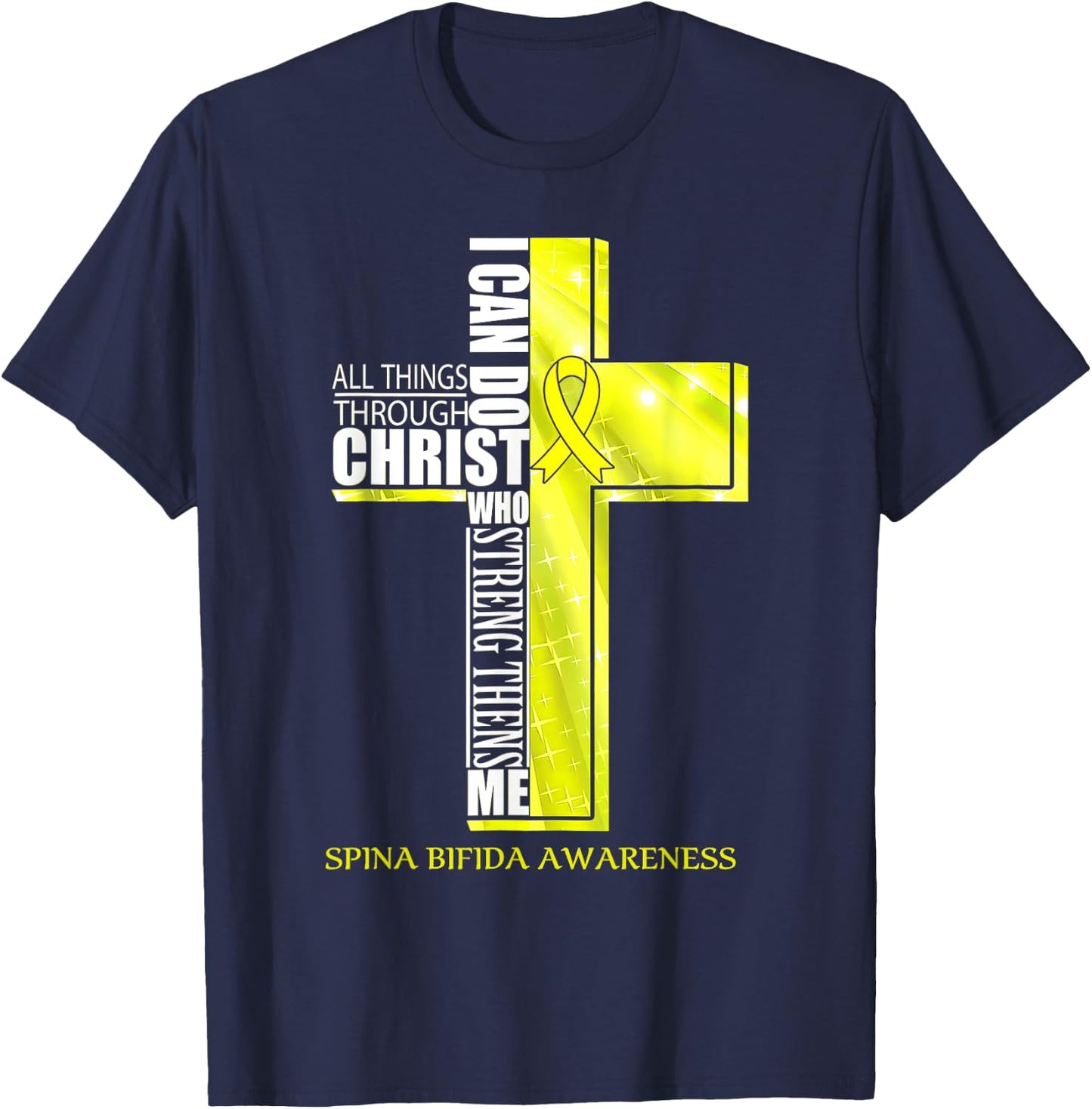 Spina Bifida Awareness Christian Cross Ribbon T-Shirt - T-Shirt | Navy