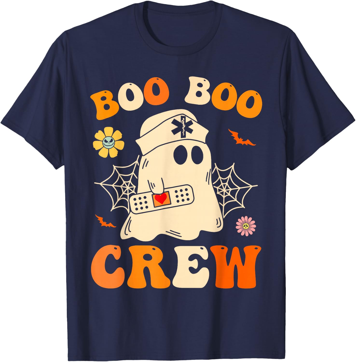 Boo Boo Crew Nurse Shirt Funny Ghost Retro Halloween Nurse T-Shirt - T-Shirt | Navy
