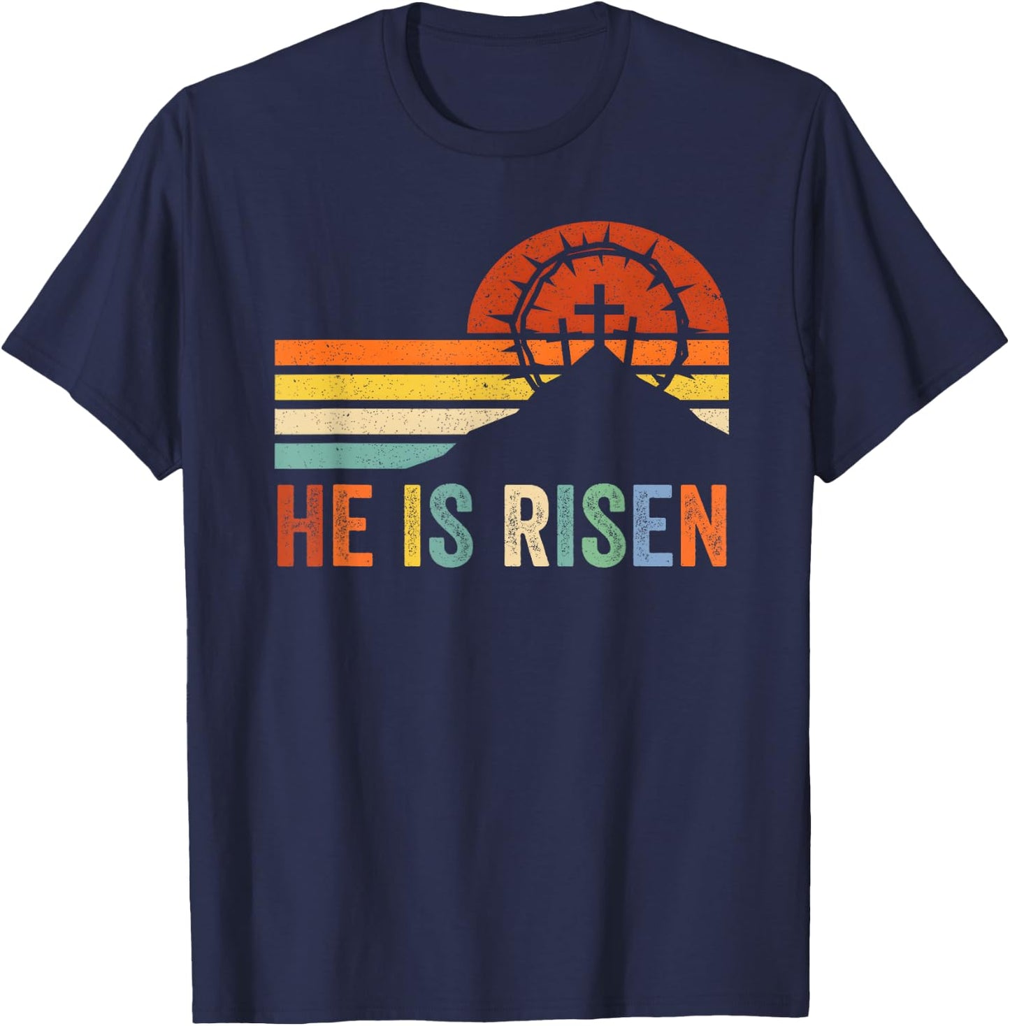 He Is Risen Cross Jesus Religious Easter Day Christians T-Shirt - T-Shirt | Navy