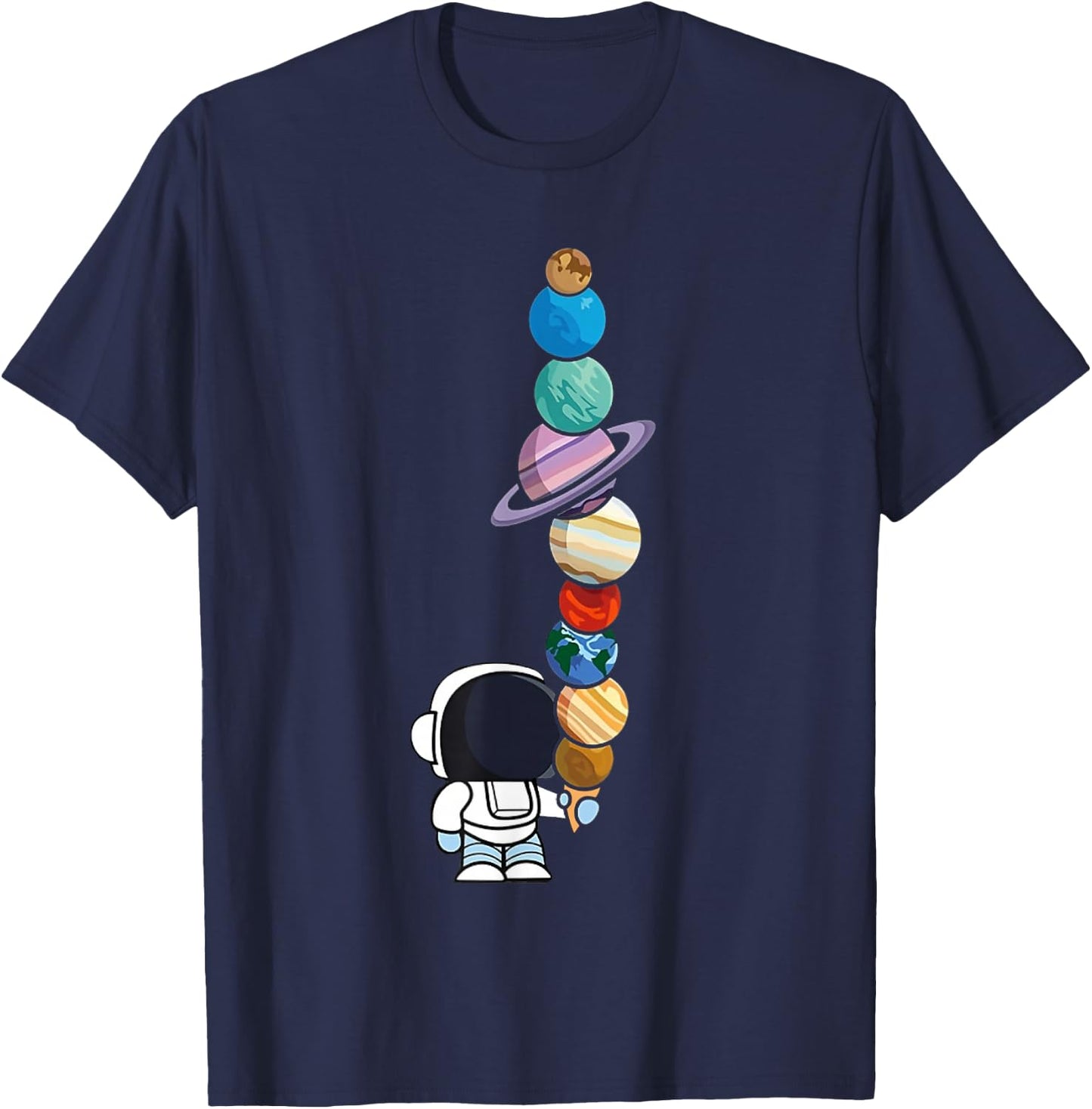 Astronaut Holding Planet Icecream BoysGirls STEM Kids T-Shirt - T-Shirt | Navy