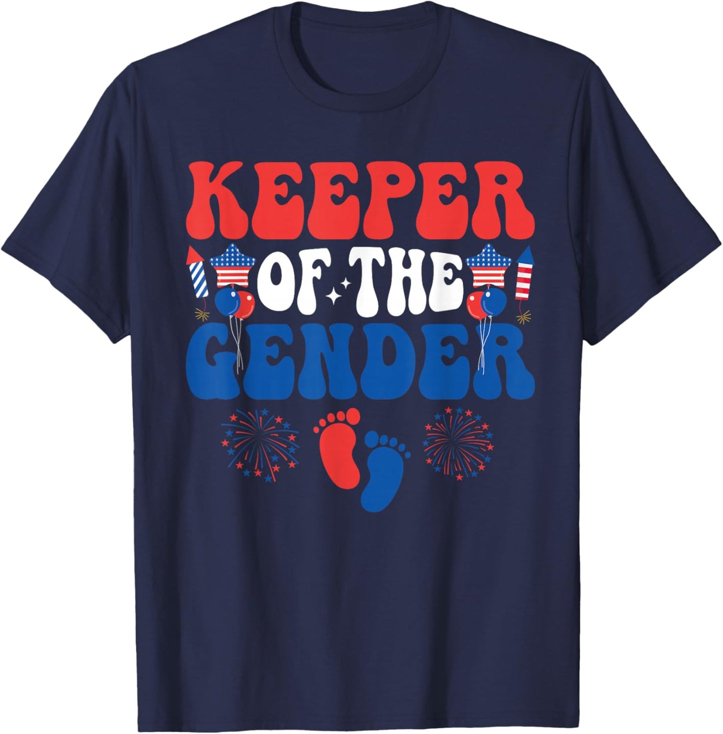 Keeper Of The Gender 4th Of July Gender Reveal family Party T-Shirt - T-Shirt | Navy