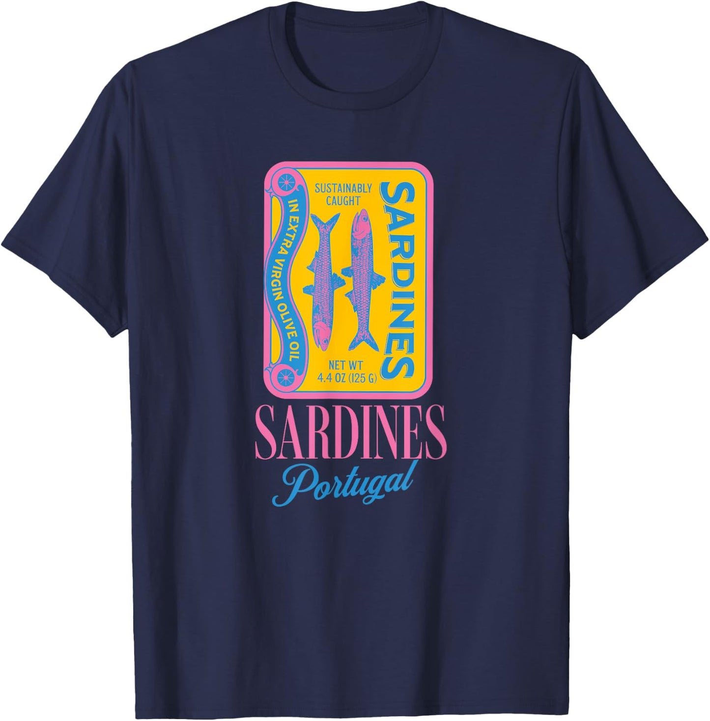 Tinned fish tinned sardines tin fish Portugal Italian summer T-Shirt - T-Shirt | Navy