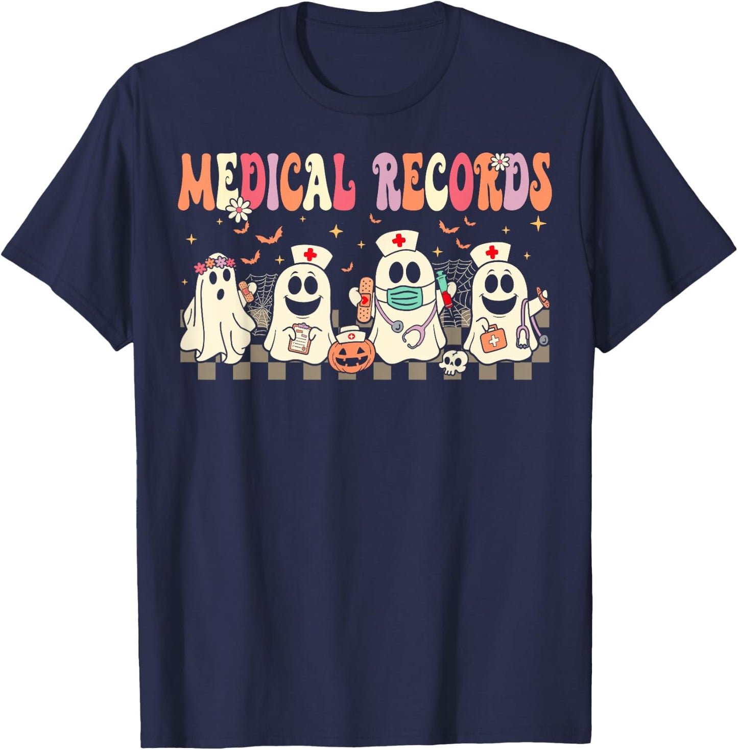 Medical Records Boo Crew Funny Medical Records Halloween T-Shirt - T-Shirt | Navy