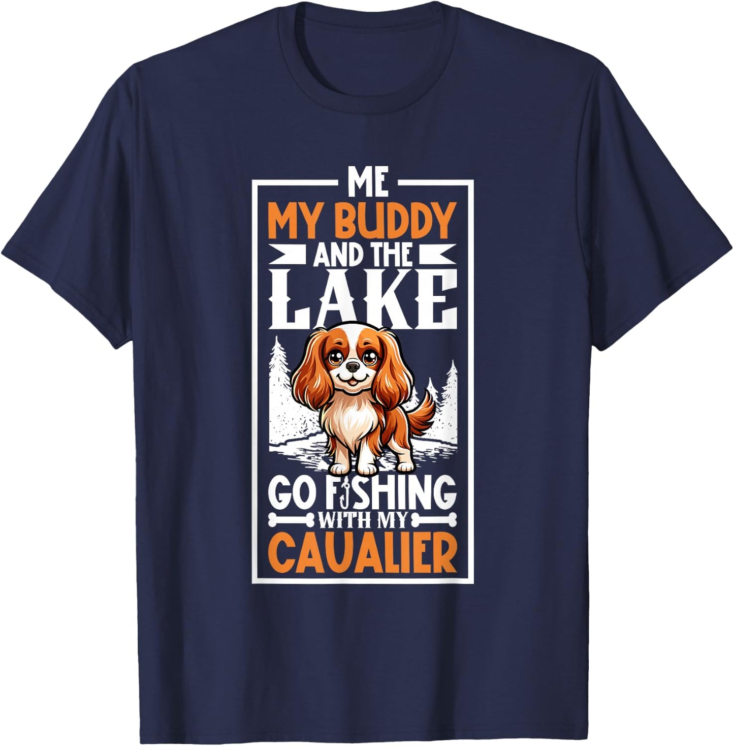 Fishing and Cavalier King Charles Spaniel T-Shirt - T-Shirt | Navy