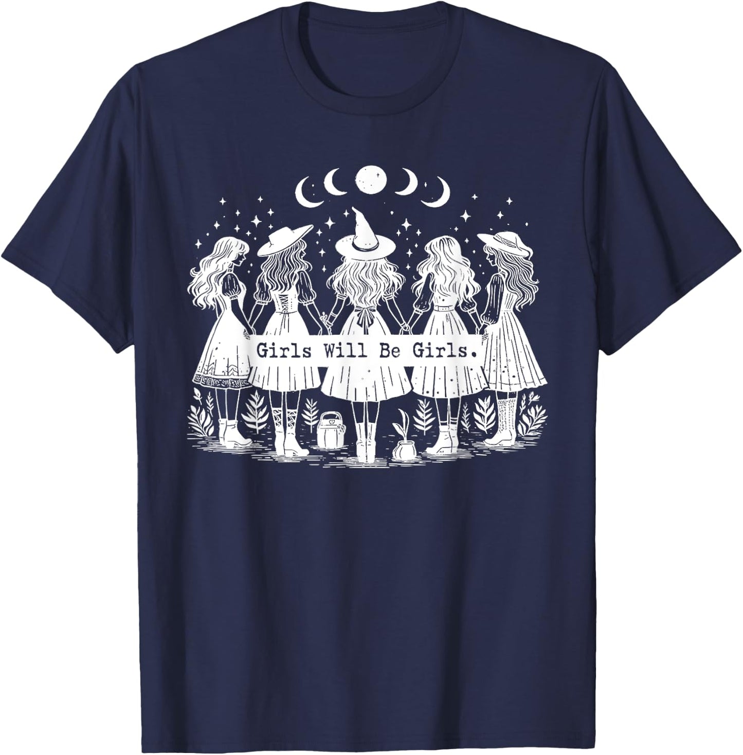 Trick Or Treat Witch Witches Girl Will Be Girls Halloween T-Shirt - T-Shirt | Navy