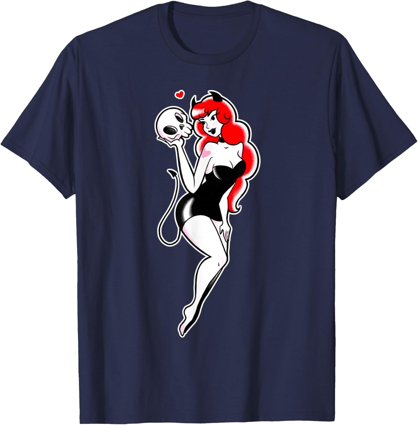 Pretty Girl Devil Pin-up Girl Traditional Flash T-Shirt - T-Shirt | Navy