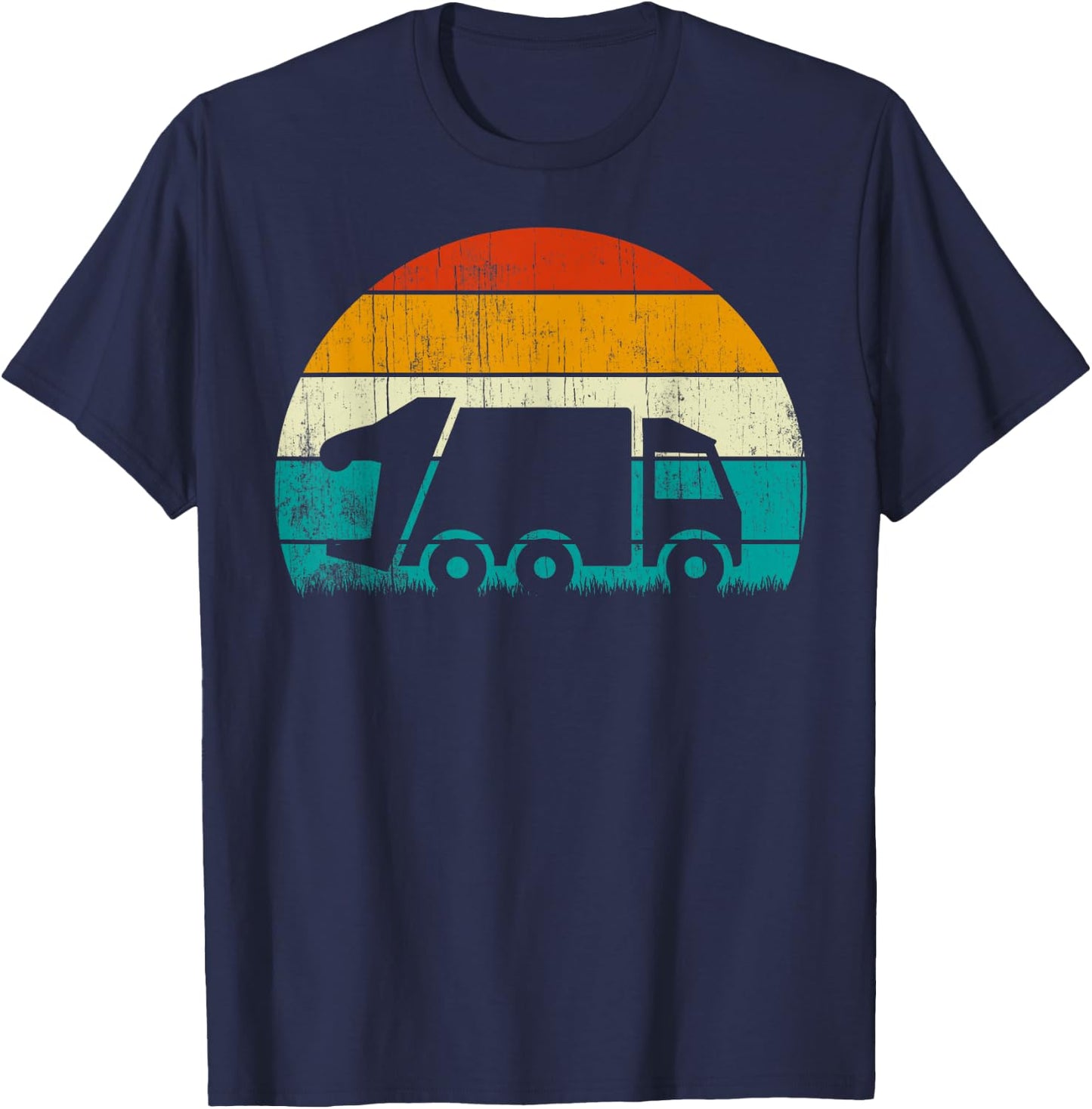 Retro Vintage Sunset Recycling Trash Kids Garbage truck T-Shirt - T-Shirt | Navy