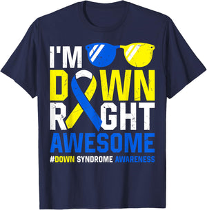 Down Syndrome Awareness Month Kids T21 Down Right Awesome T-Shirt - T-Shirt | Navy