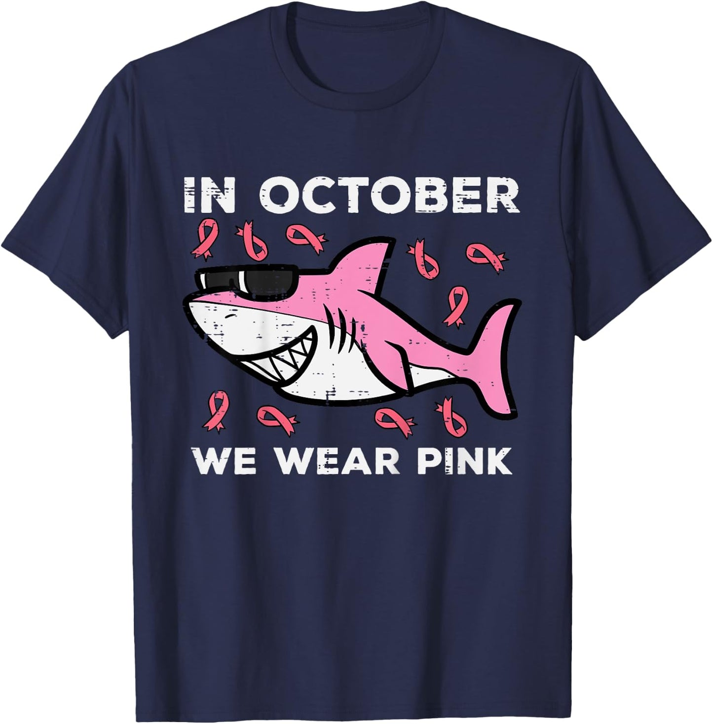 Kids Breast Cancer Shark October We Wear Pink Toddler Boys Kids T-Shirt - T-Shirt | Navy