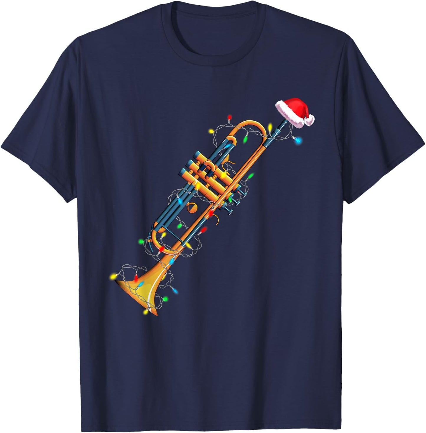 Funny Christmas Trumpet Tree Xmas Trumpet Player Gift T-Shirt - T-Shirt | Navy