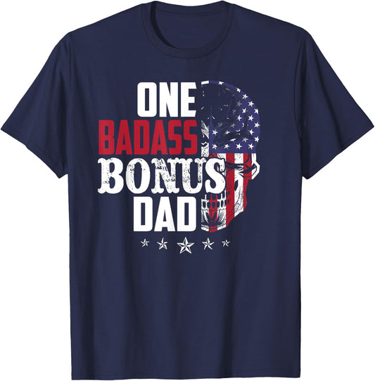 One Bad Ass Bonus Dad Love Step Dad Family Lovers Best Dad T-Shirt - T-Shirt | Navy