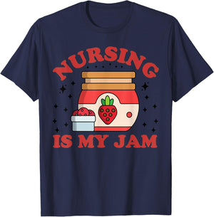 Nurse Nursing Is My Jam Cute Retro RN Healthcare Graduation T-Shirt - T-Shirt | Navy