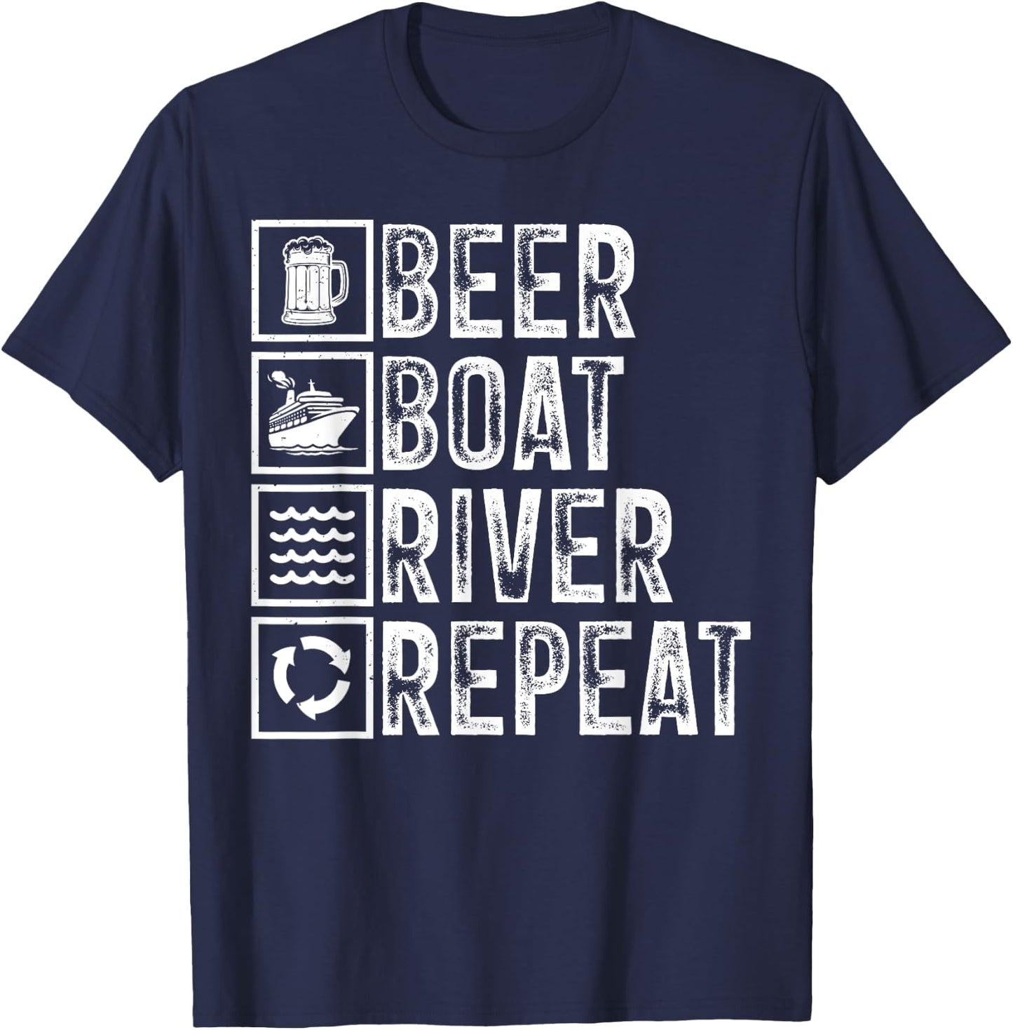 Funny Drinker River Sailing Drinking Beer Boat River Dad T-Shirt - T-Shirt | Navy