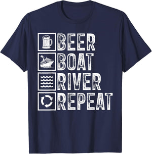 Funny Drinker River Sailing Drinking Beer Boat River Dad T-Shirt - T-Shirt | Navy