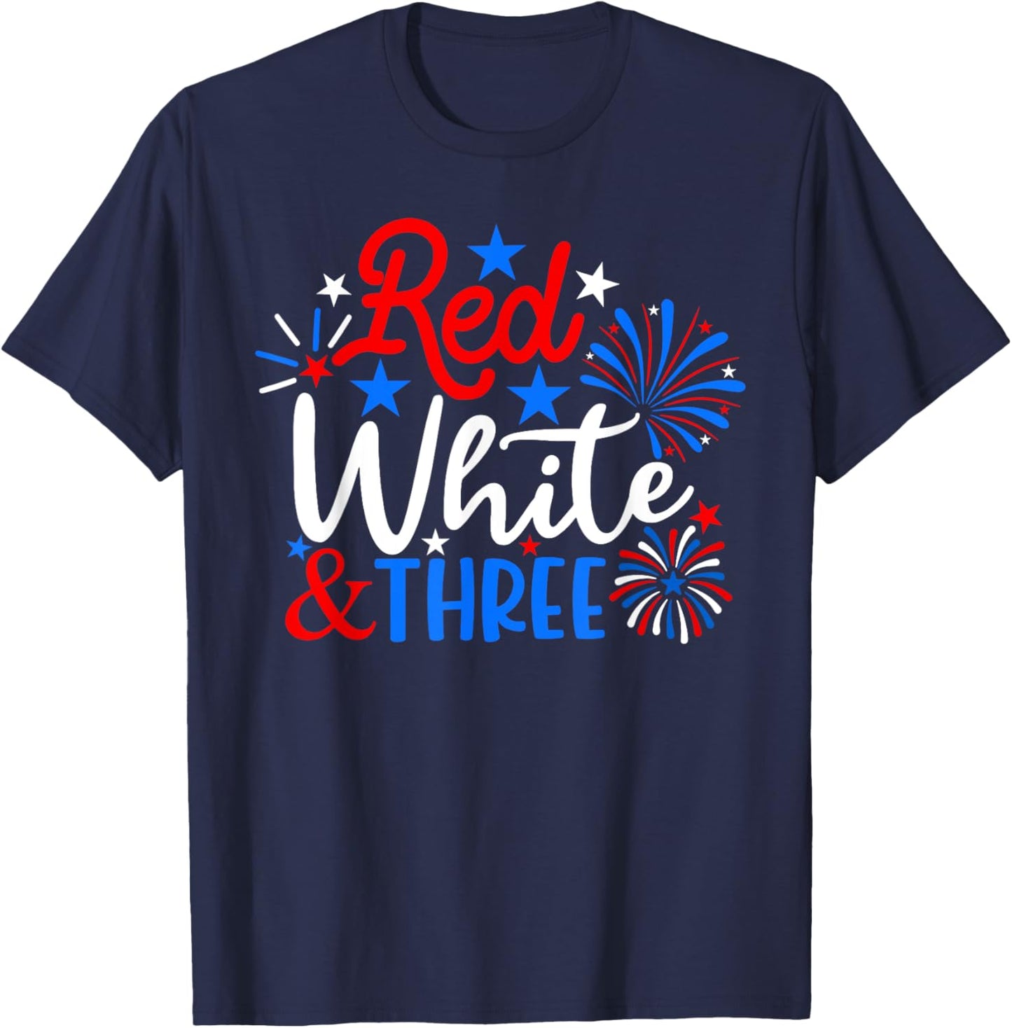 Red White And Three 4th Of July 3rd Birthday Patriotic Kids Men T-Shirt - T-Shirt | Navy