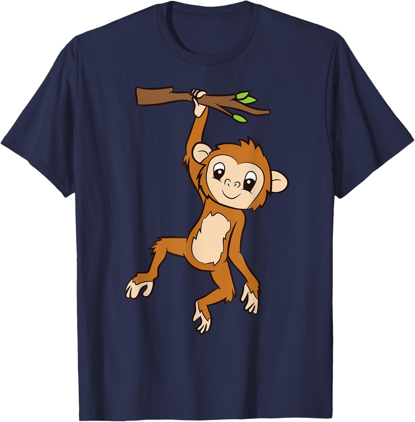 Monkey Hanging On Branch Ape Kids Cute Monkey T-Shirt - T-Shirt | Navy