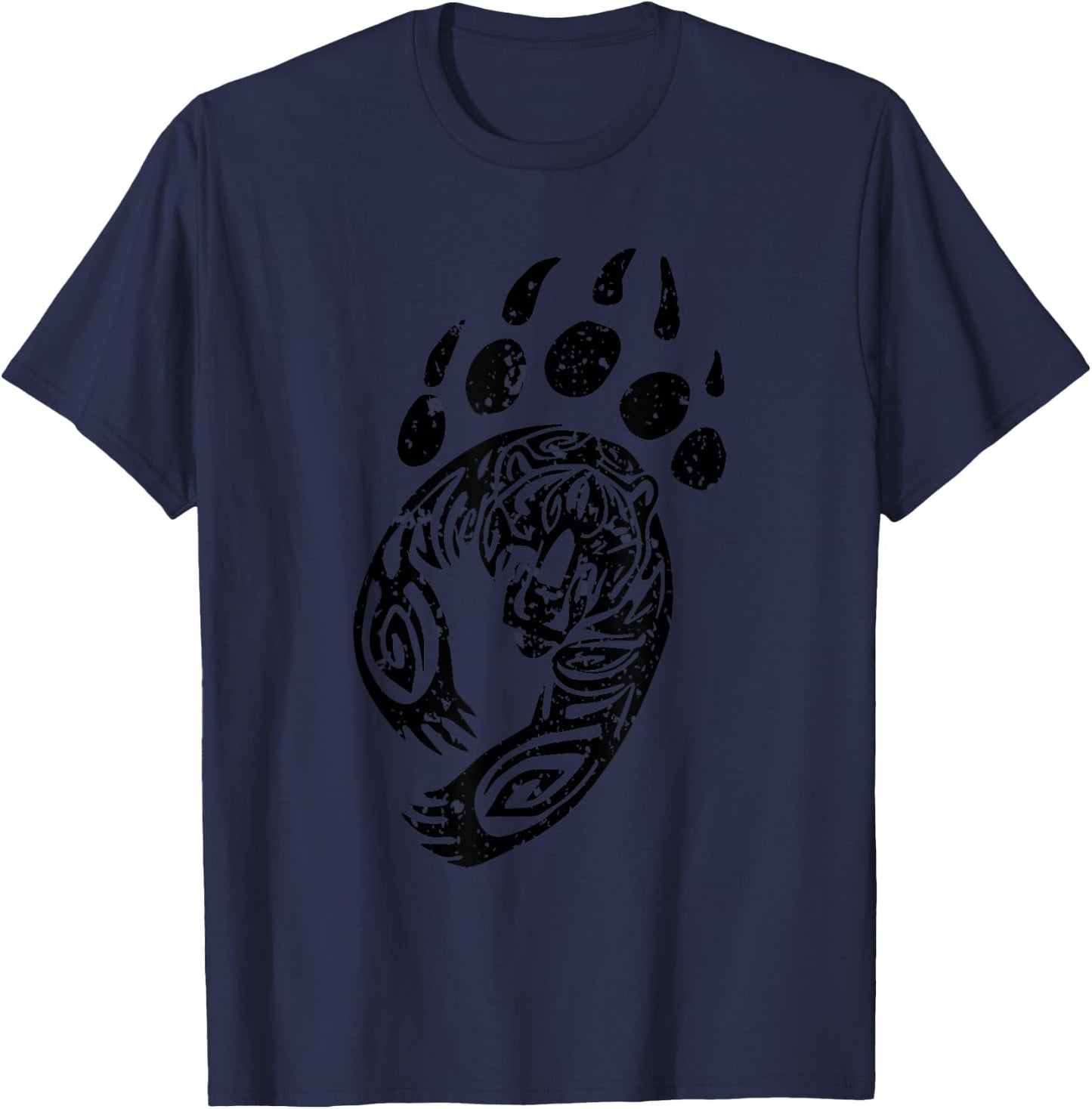 Bear Paw Print Grizzly Black Claw Art T-Shirt - T-Shirt | Navy