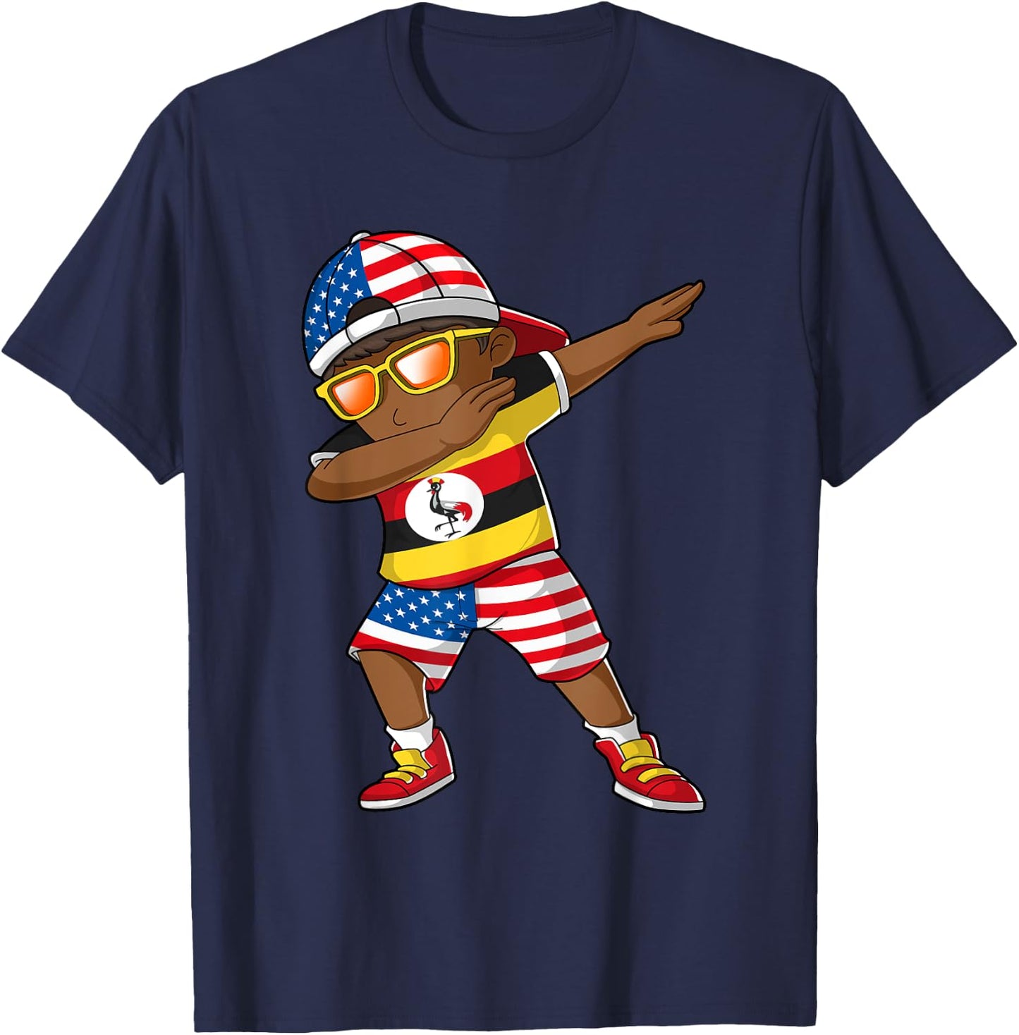 Half American Half Ugandan Boy Kid Uganda Flag Patriotic T-Shirt - T-Shirt | Navy