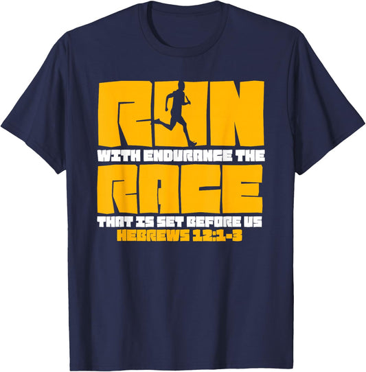 Run With Endurance the Race Set Before Us Running T-Shirt - T-Shirt | Navy