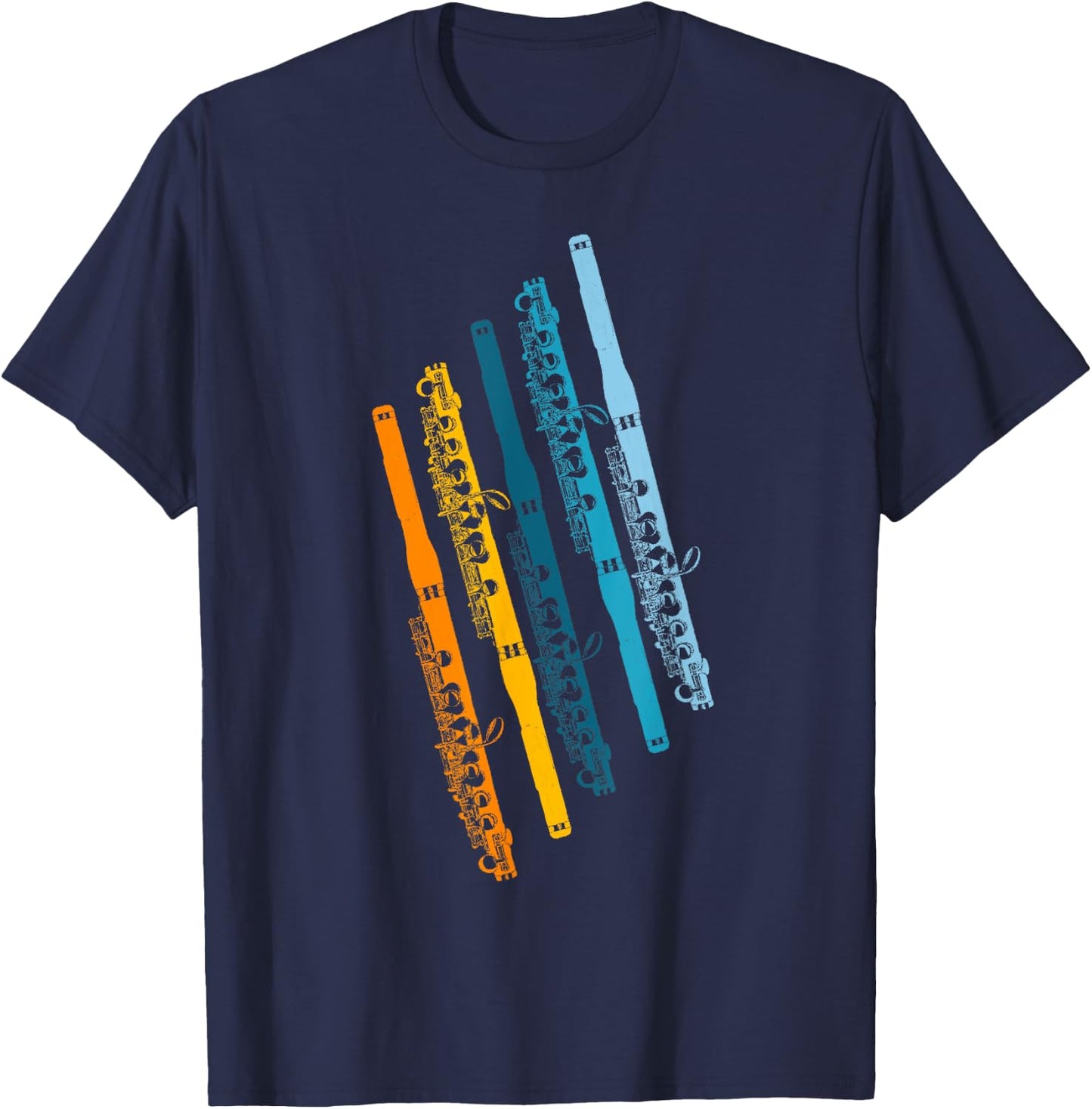 Funny Piccolo Retro Rainbow - Piccolo Player Orchestra Band T-Shirt - T-Shirt | Navy