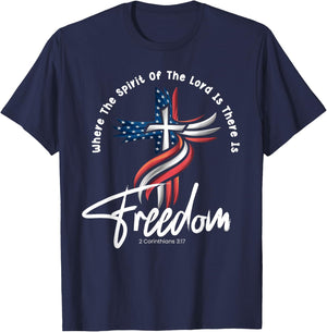 Where The Spirit Of The Lord Is There Is Freedom Patriotic Men T-Shirt - T-Shirt | Navy