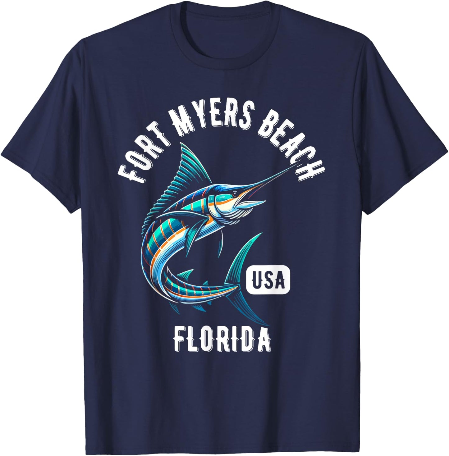 Fort Myers Beach Florida USA Fishing Design T-Shirt - T-Shirt | Navy