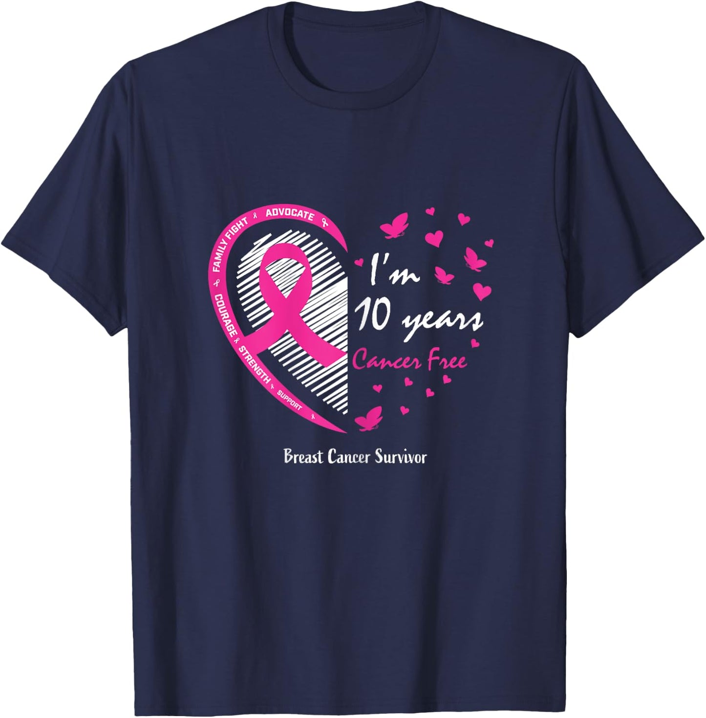 10 Year Survivor Gifts Women Mom Pink Breast Cancer Survivor T-Shirt - T-Shirt | Navy