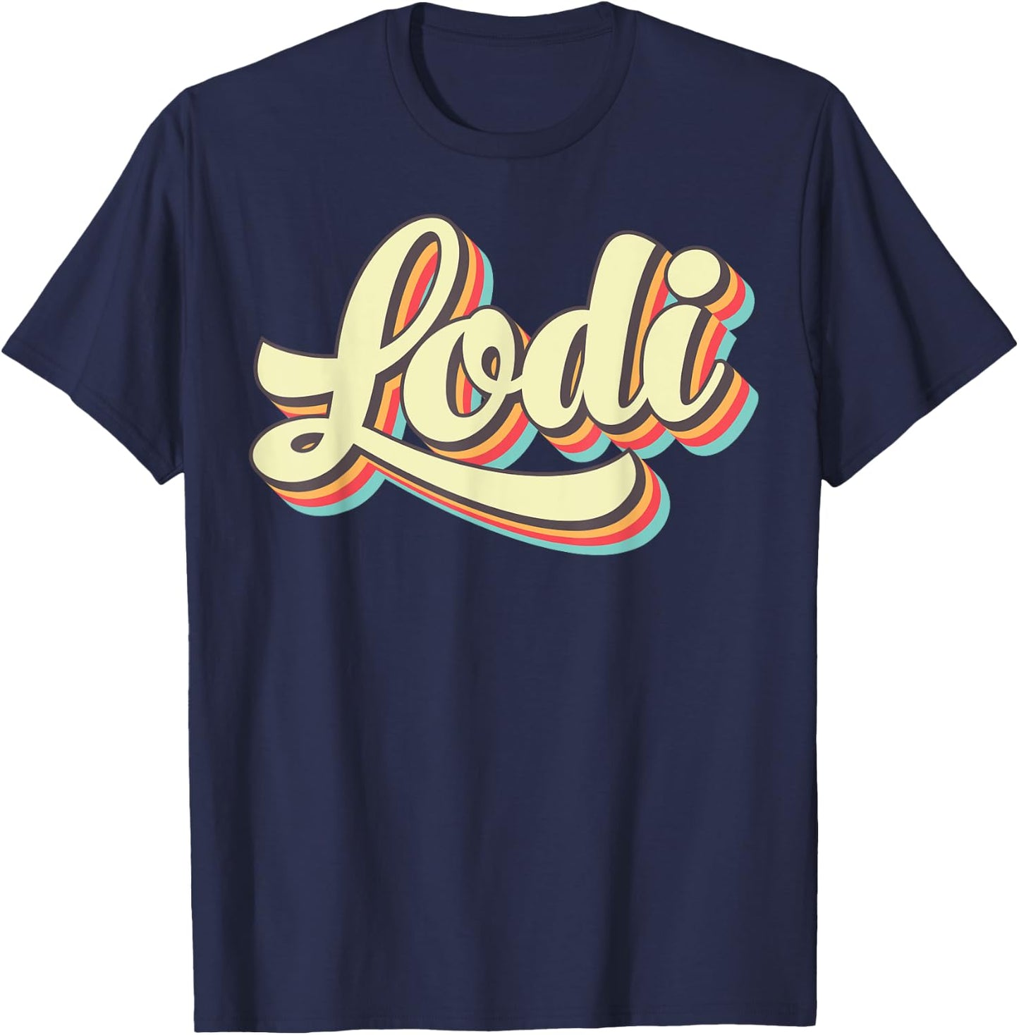 Lodi Retro Art Baseball Font Vintage T-Shirt - T-Shirt | Navy