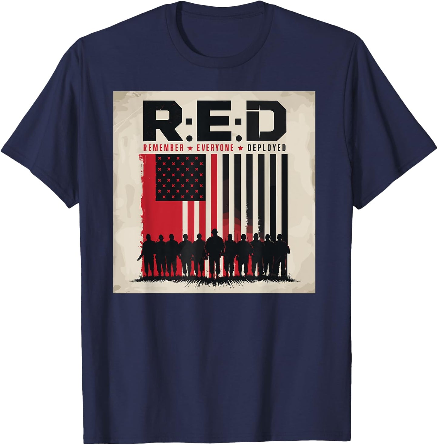 Remember Everyone Deployed Patriotic Veteran American Flag T-Shirt - T-Shirt | Navy