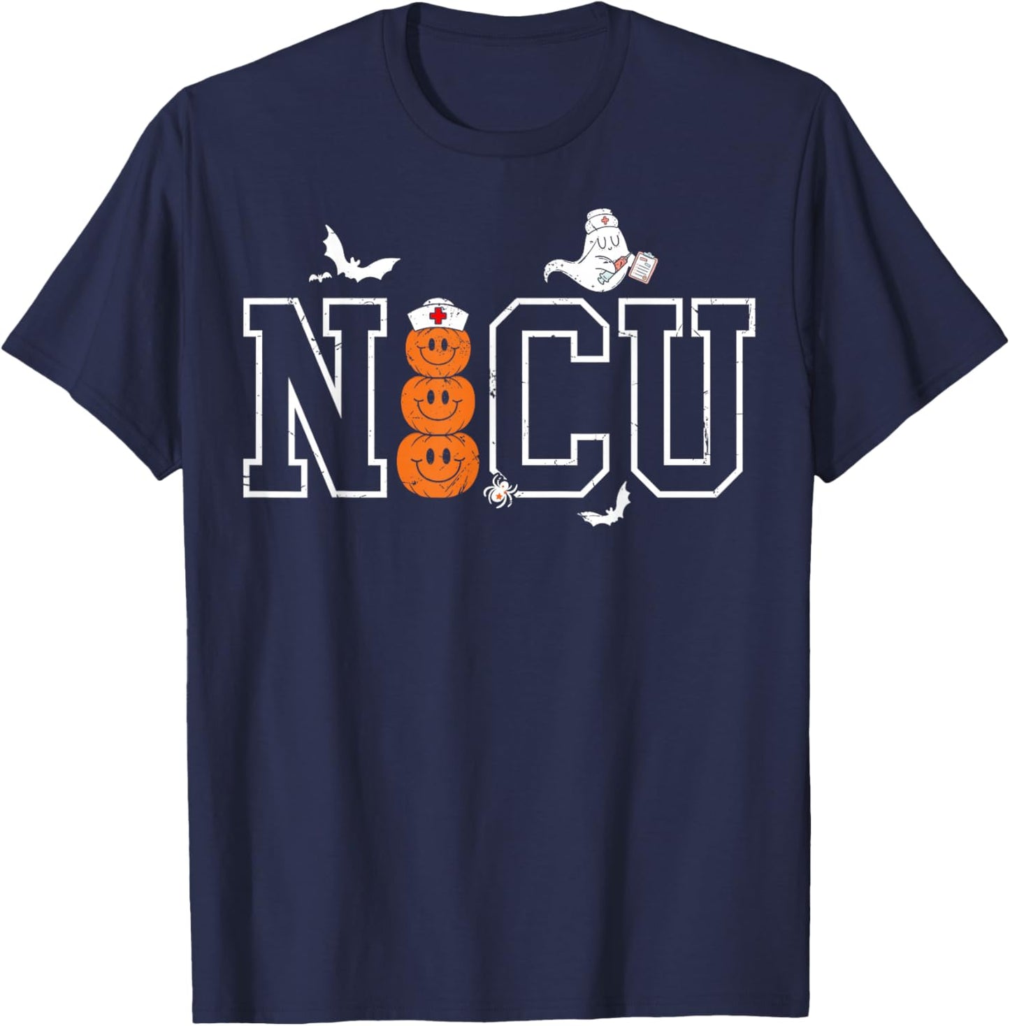 Groovy NICU Nurse Halloween Ghost Costume Neonatal Nurse T-Shirt - T-Shirt | Navy