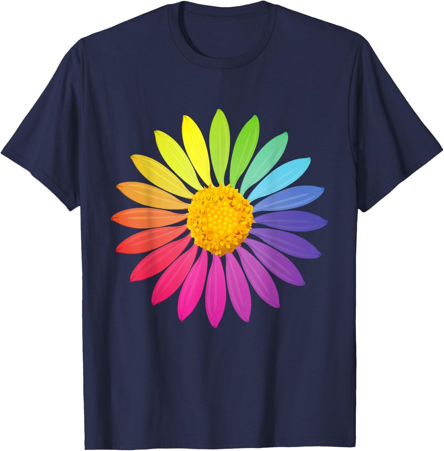 Rainbow Flower ROYGBIV Colorful Garden Rainbow T-Shirt - T-Shirt | Navy